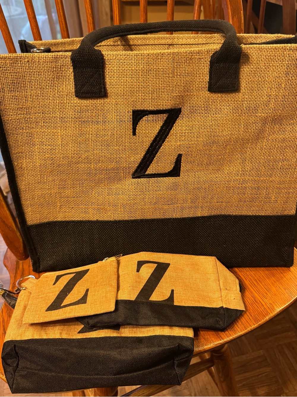 TOPDesigns Personalized Monogram Z Canvas Tote Bag Set in Natural and Black